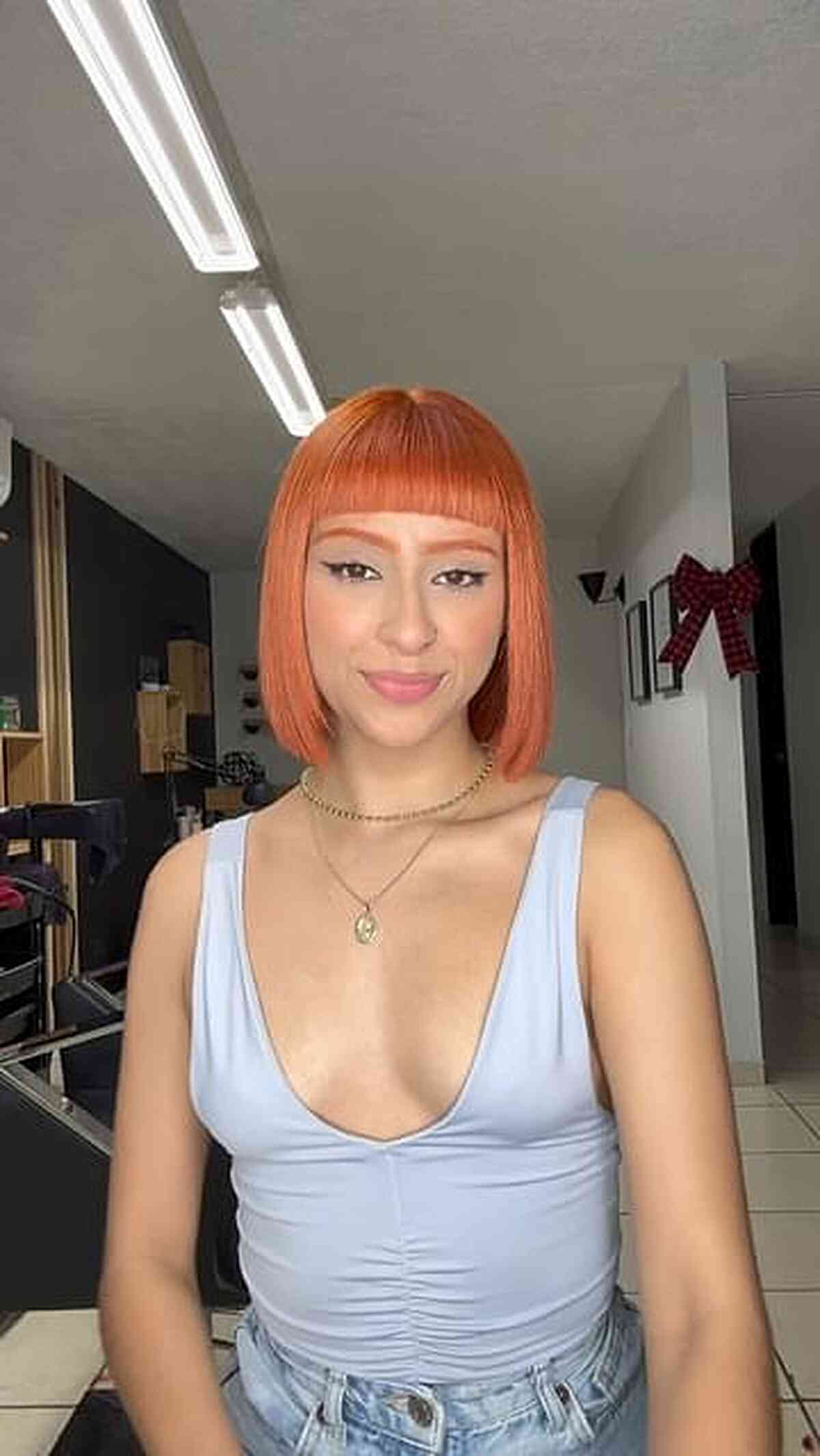 Orange-Toned Neck-Length Blunt Bob