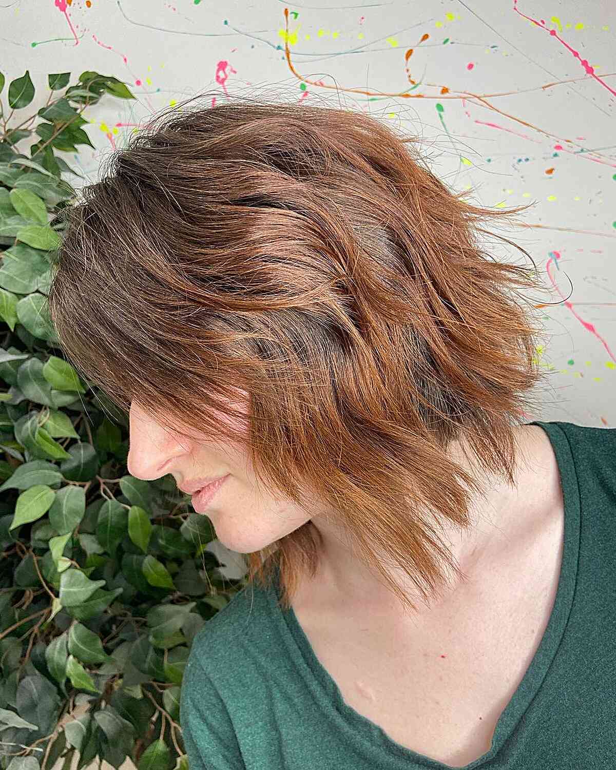 Razor Cut Beach Waves and Choppy Layers on Short Bobbed Hair