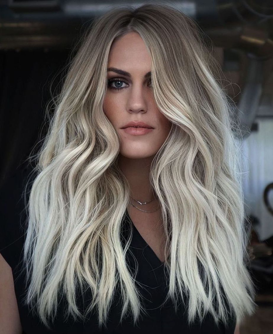 Platinum Blonde Hair with Dirty Blonde Root Melt