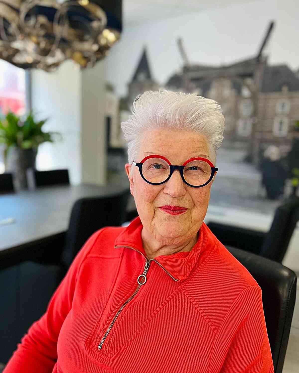 Natural White Pixie for a 60-Year-Old Wearing Glasses and a long face