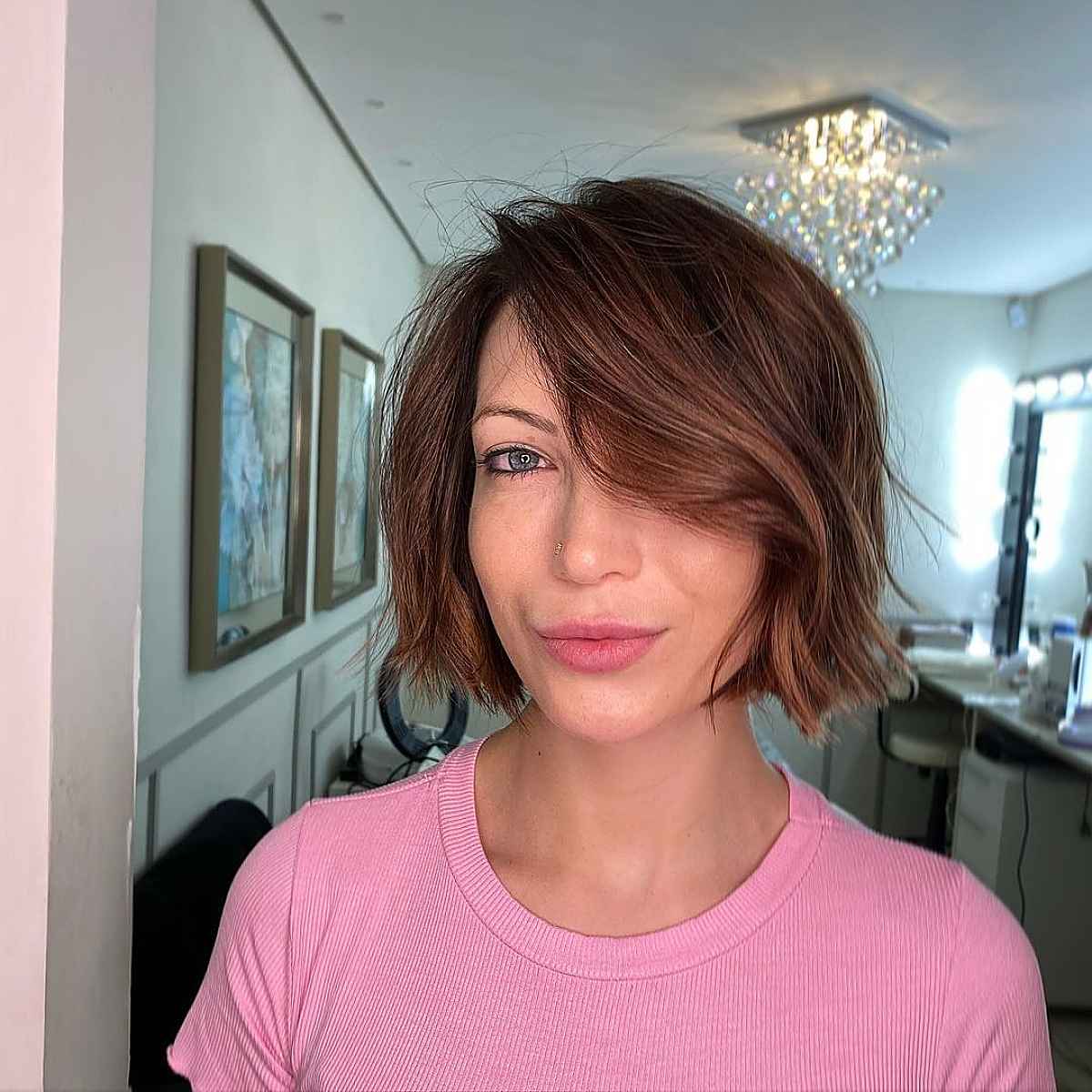 Blunt Bob Haircut with Side Bangs