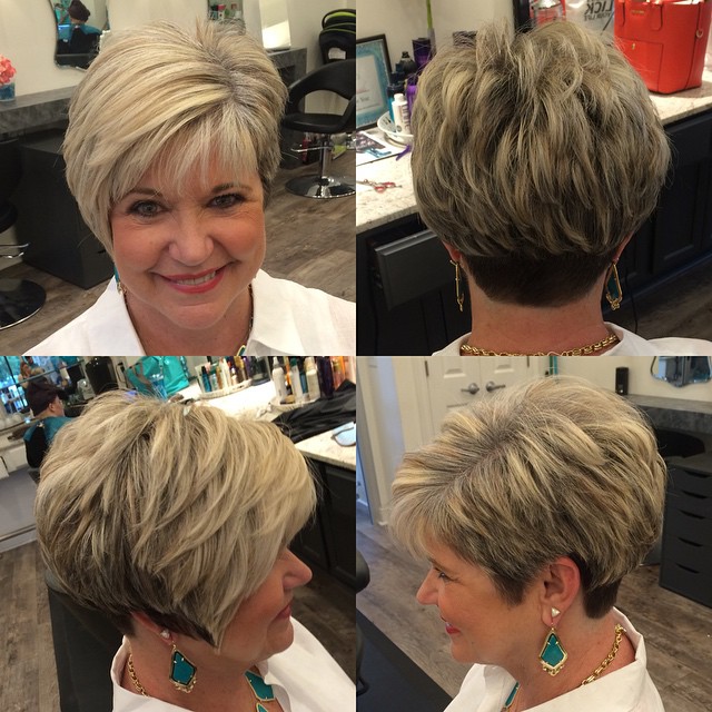 Brown and BLonde Layered Pixie with Nape Undercut over 60