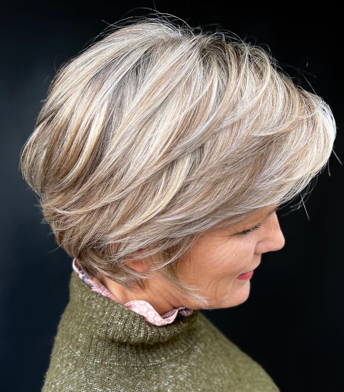 Long Layered Gray Blonde Pixie for Seniors