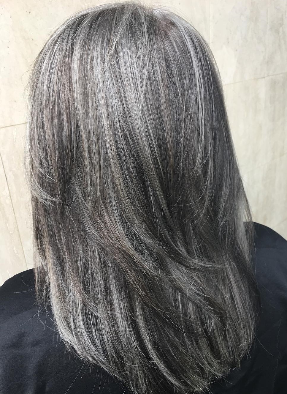 Medium Layered Dark Gray Haircut