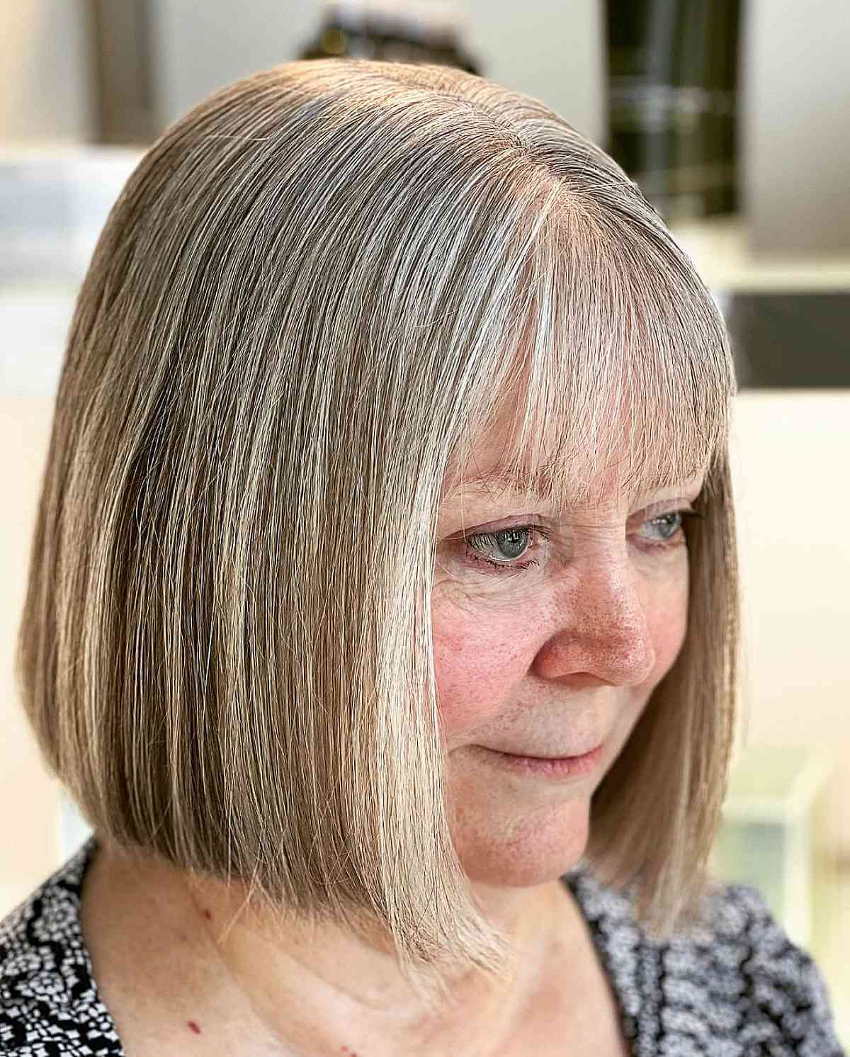 Chic One-Length Bob Cut with Wispy See-Through Fringe