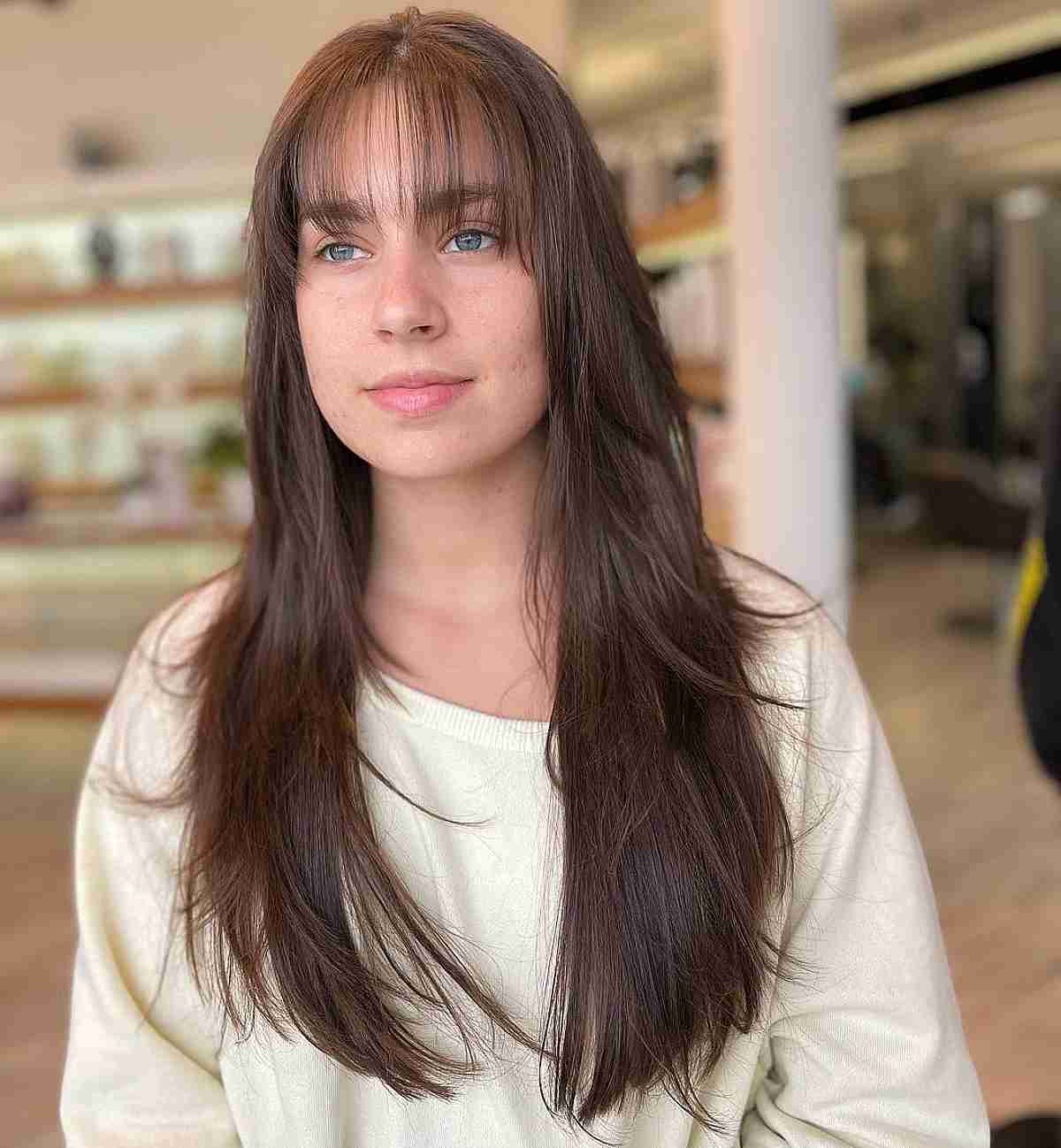 Long Hair with Soft Shaggy Layers and See-Through Wispy Bangs