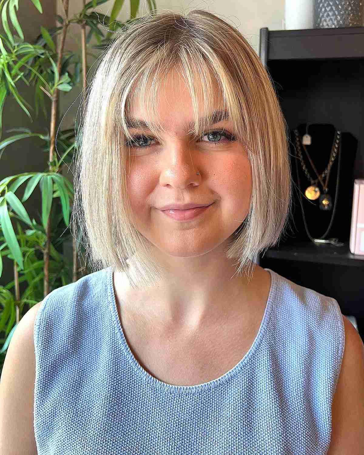 Short Blonde Bob with a Wispy See-Through Fringe