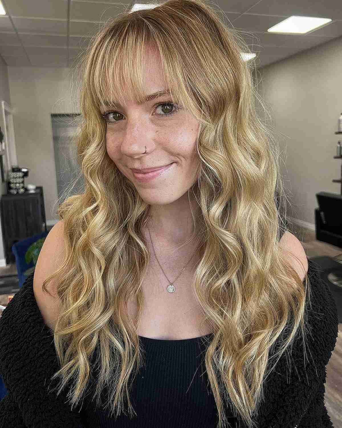 Long Beach Wavy Hair with See-Through Straight Bangs