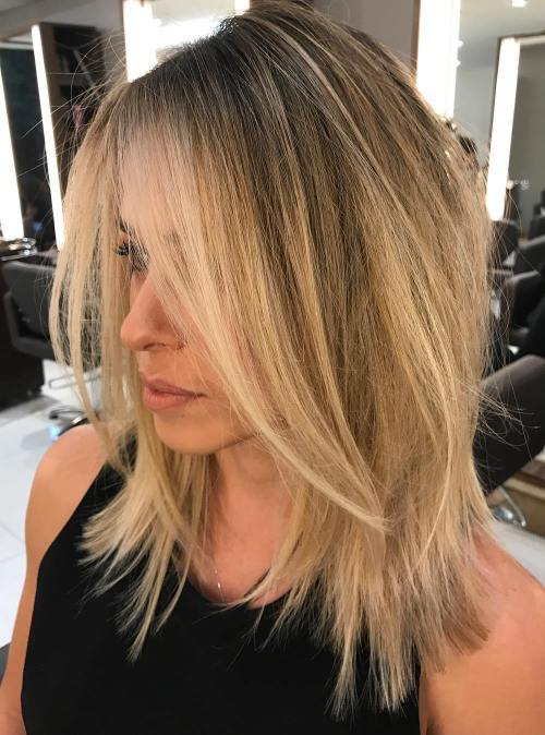 Straight Choppy Honey Blonde Lob