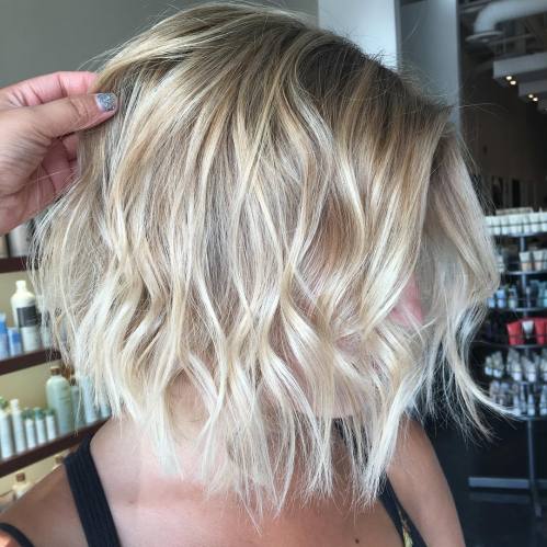 Wavy Blonde Balayage Bob For Fine Hair