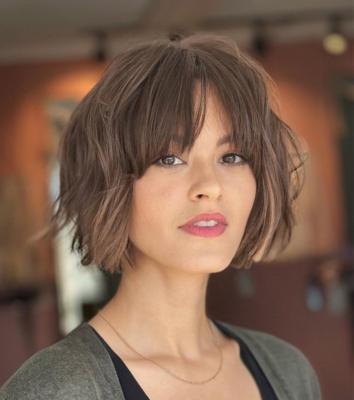 Chin-Length Choppy Bob with Bangs