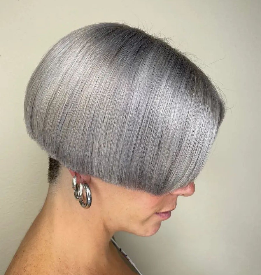 Sleek Short Undercut Bob for Gray Hair