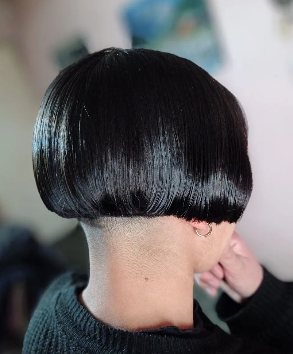 Black Ear Length Bob with Shaved Nape