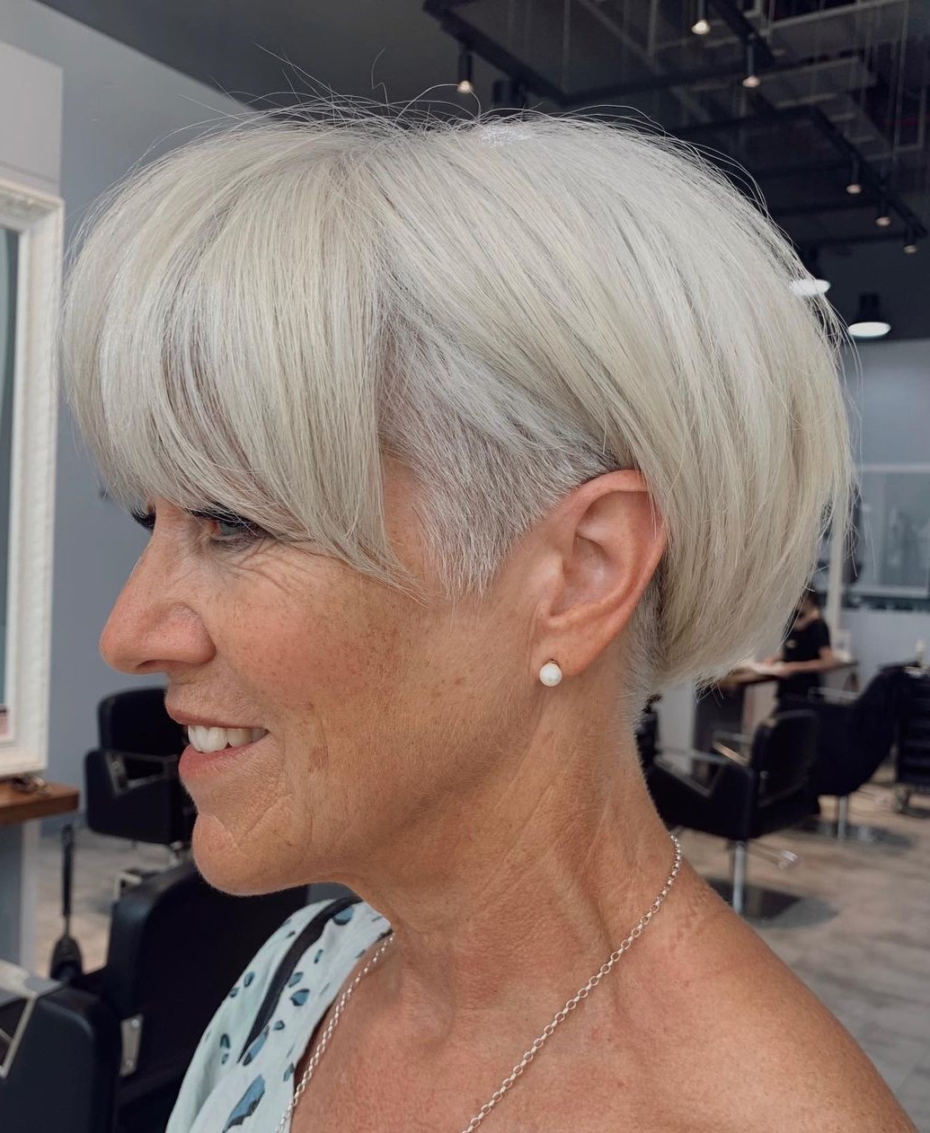 Gray Sidecut Pixie Bob with Long Fringe