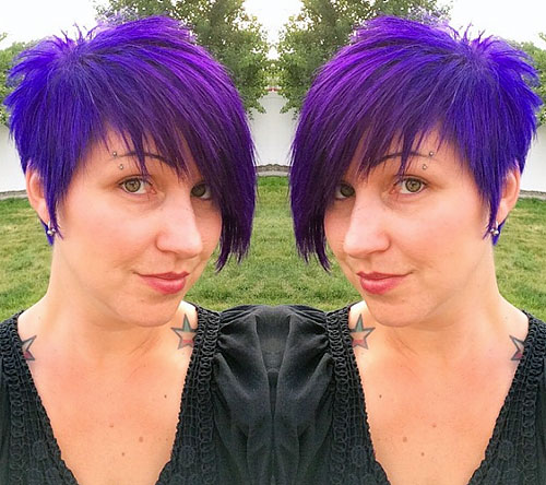 purple chopped asymmetrical pixie