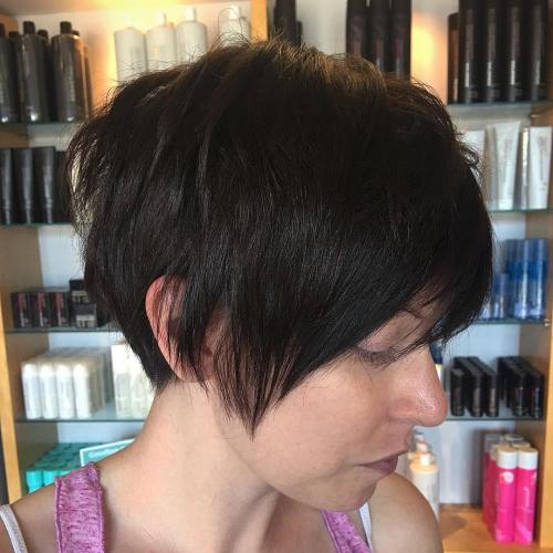 dark brown layered pixie haircut