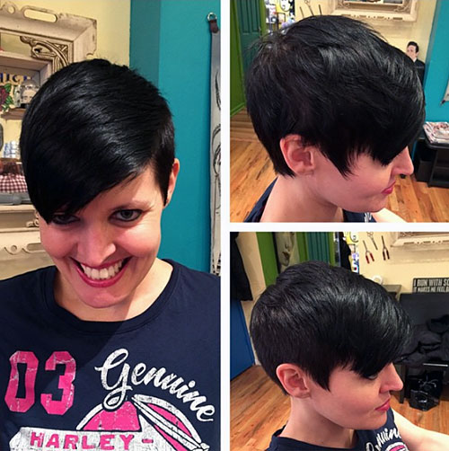 asymmetrical dark brown pixie