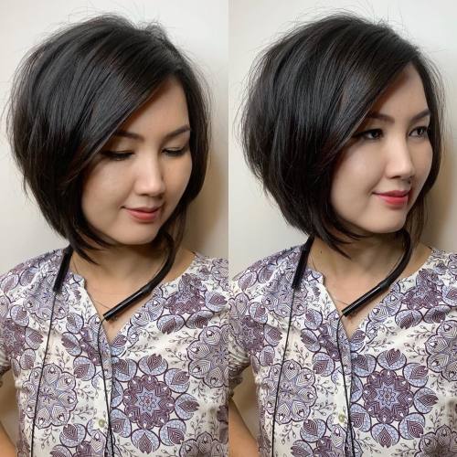 Teased A-Line Bob for Girls with Round Faces