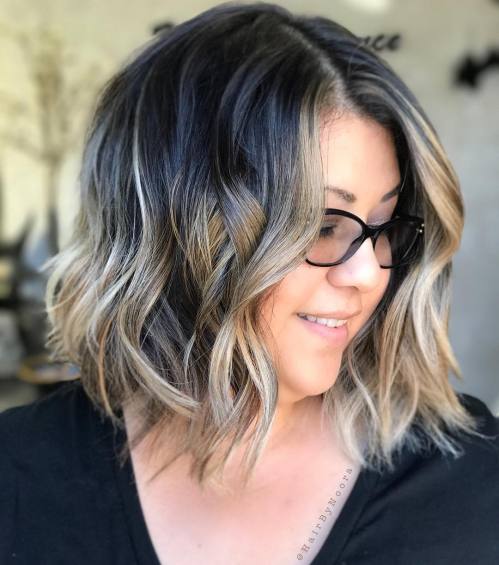 Black Wavy Bob With Blonde Highlights