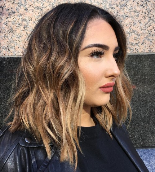 Long Wavy Choppy Bob For Round Faces