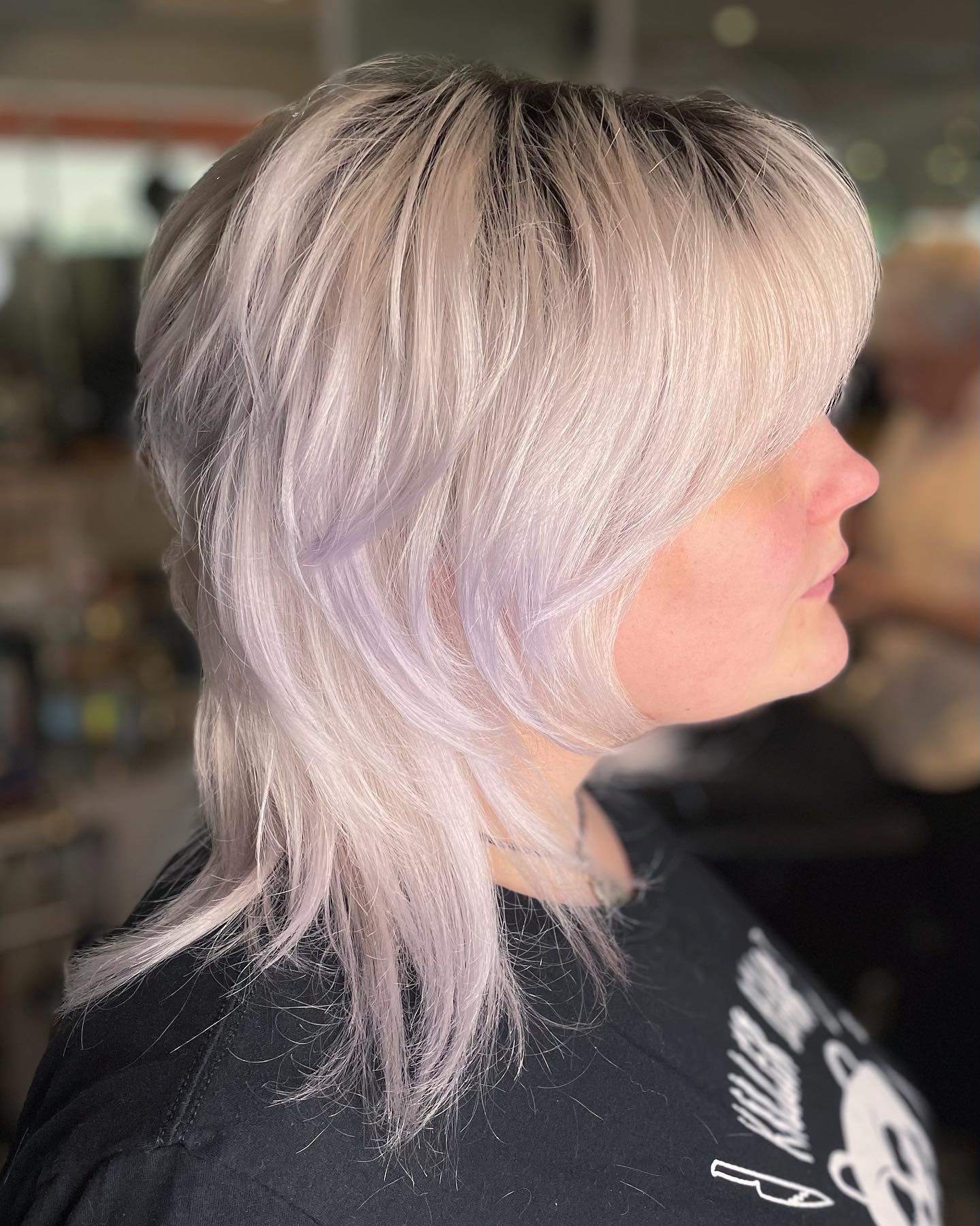 White Blonde Shag with Shadow Roots