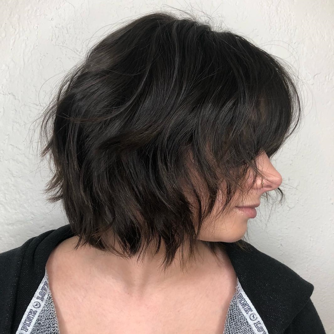 Wavy Messy Brunette Bob Shag