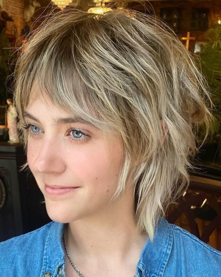 Crisp Short Shag with Blonde Highlights