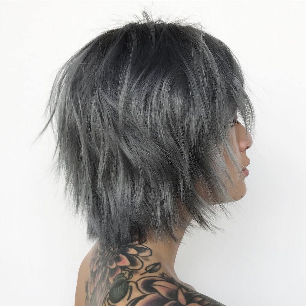 Charcoal Gray Shaggy Bob