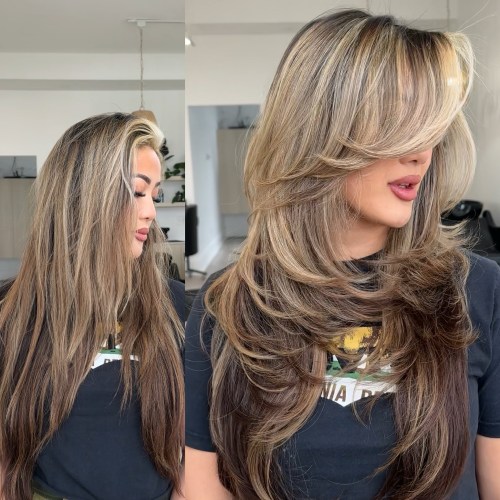 Bouncy Swoopy Layers for Long Hair Before and After