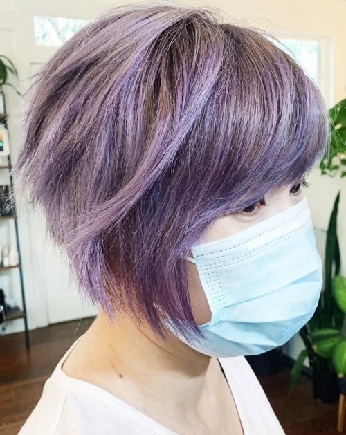 Lilac Balayage on Pixie Bob with Side Bangs