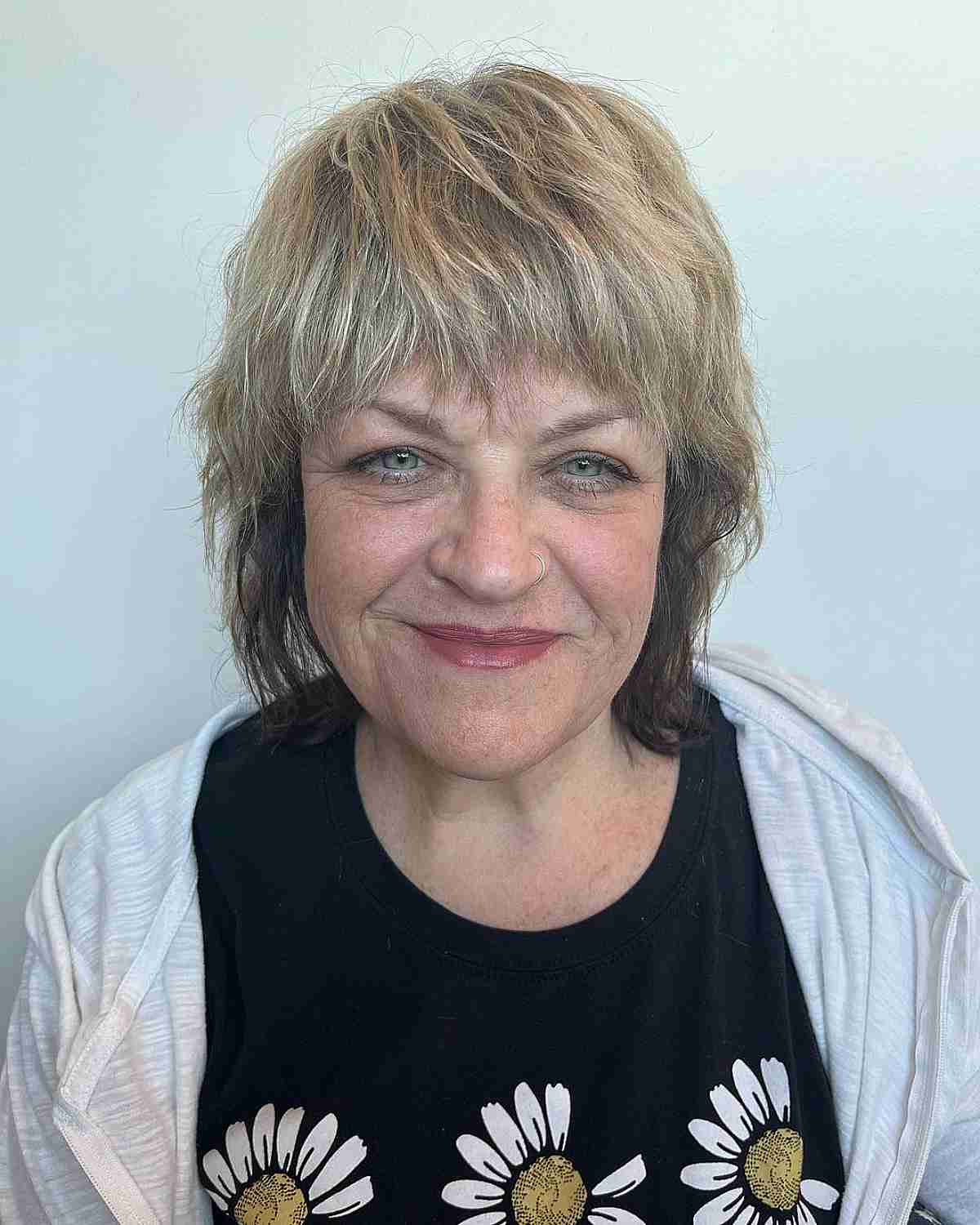 Blonde Choppy Shag with Black Underneath for 70-Year-Old Ladies