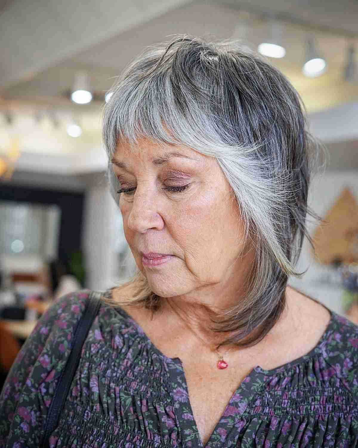 Two-Toned Razor Cut on Shaggy Medium-Length Hair for 70-Year-Olds