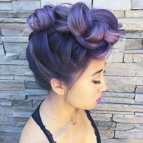 voluminous lavender faux hawk updo