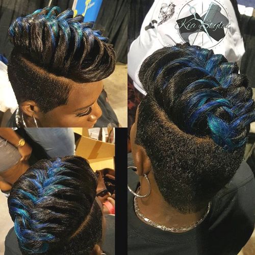 black braided fauxhawk with undercut