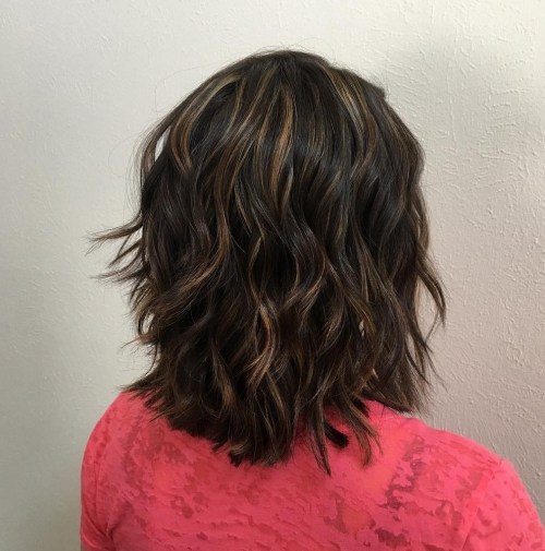 Shoulder Length Brown Shag with Highlights