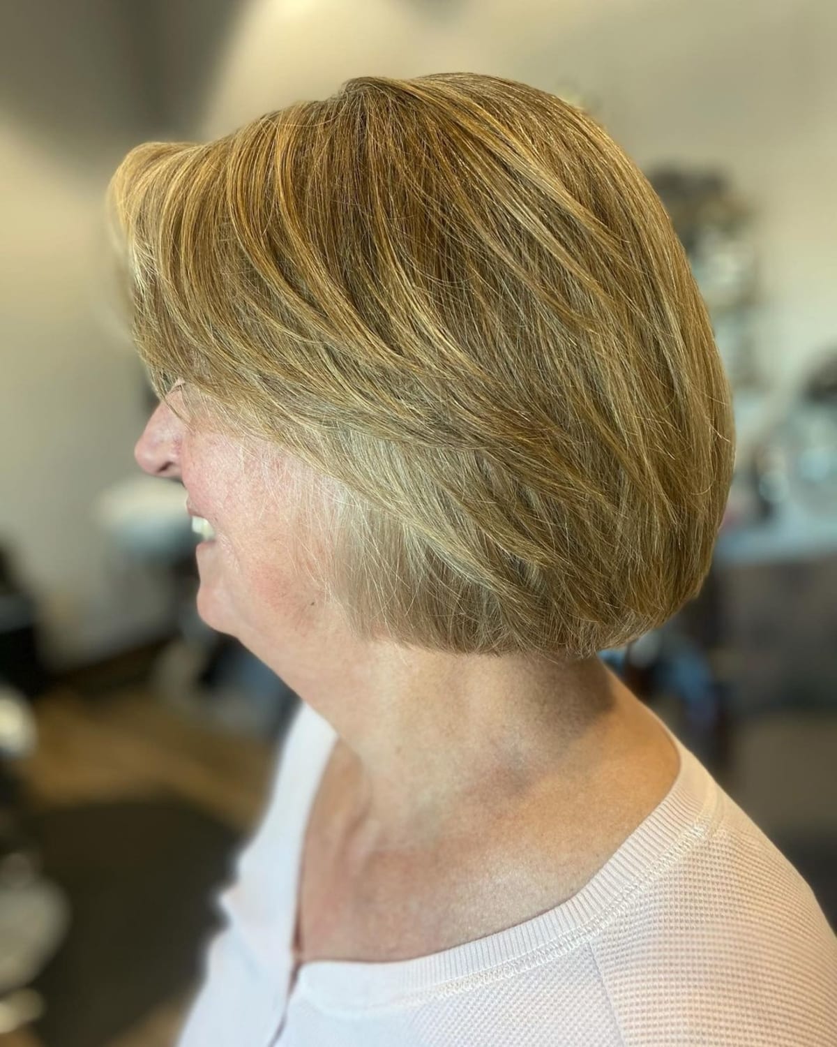 Short bob with long v-cut layers