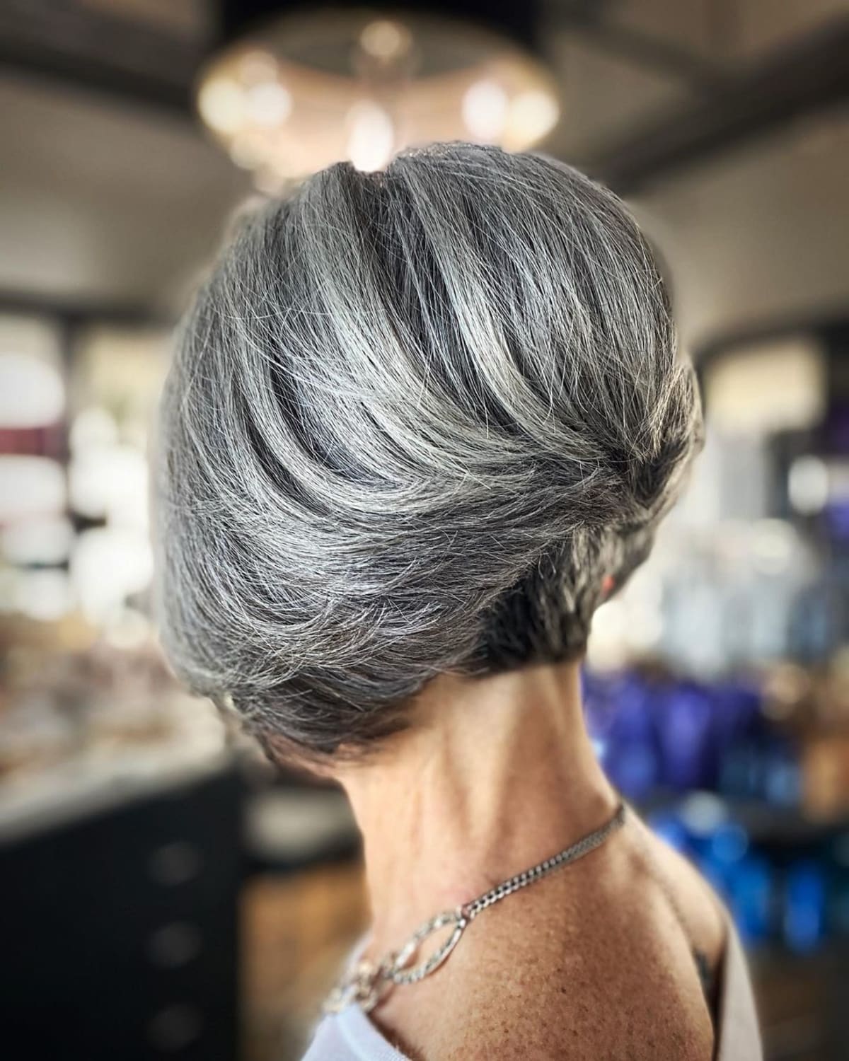 Stacked bob short hairstyle for older women past 50