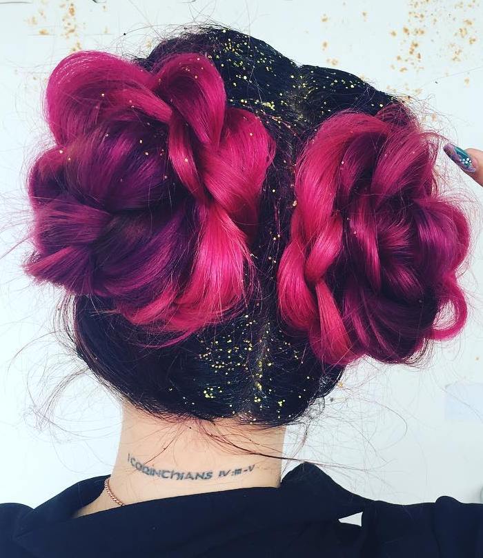 Fuchsia Colored Braided Buns