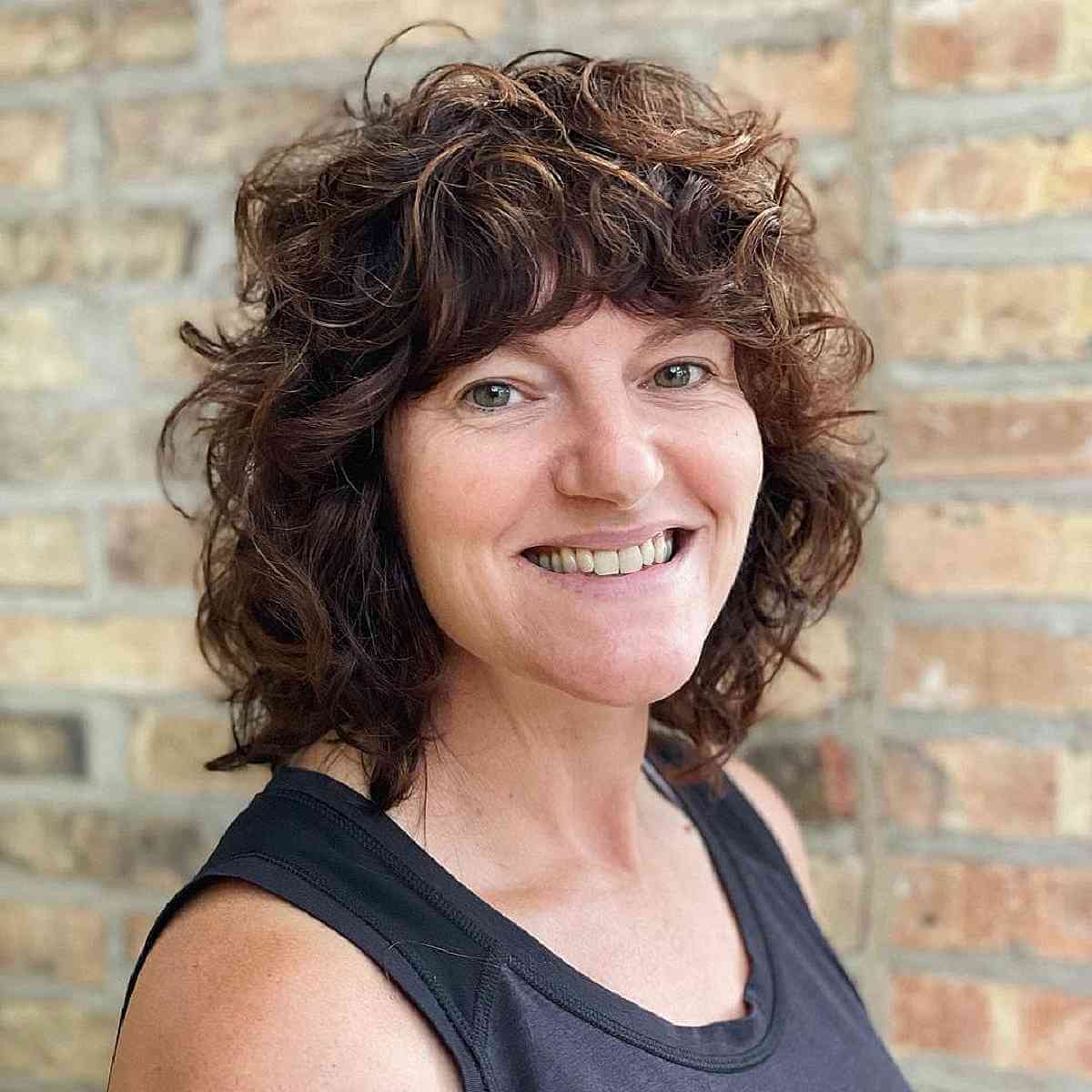 Neck-Length Shaggy Bob on Curly Hair