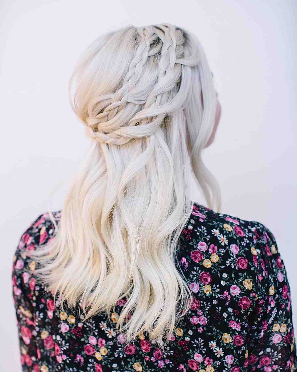 Platinum Blonde Half Up Braided Updo