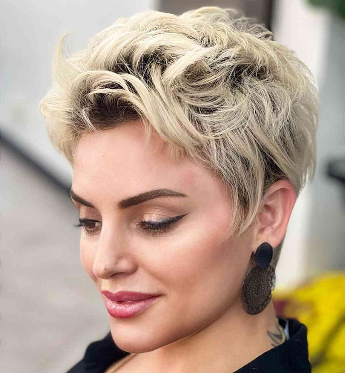 Short Blonde Pixie with Dark Roots