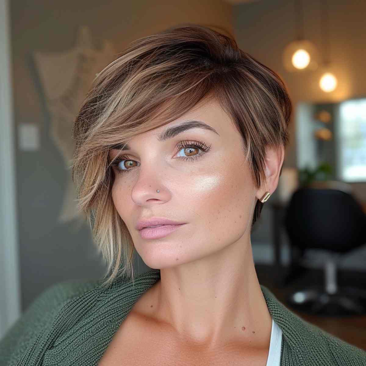 Chin-Length Asymmetrical Bob with Side-Swept Bangs