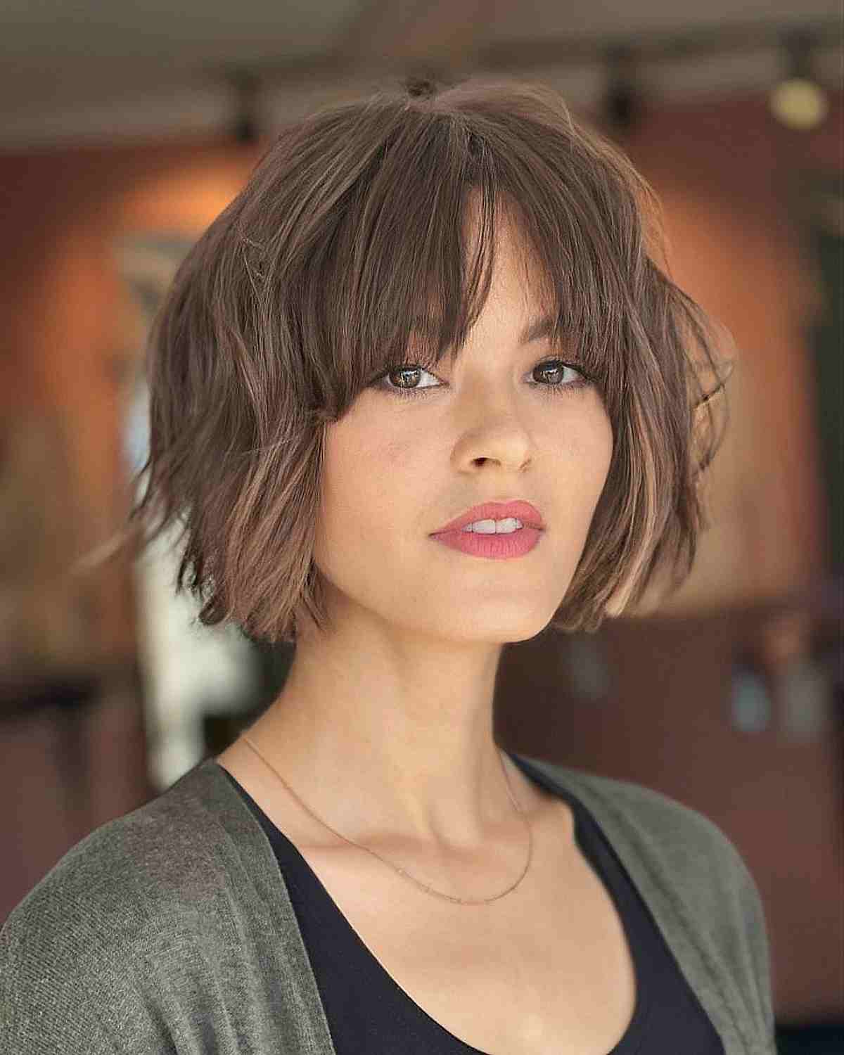 Soft Chin-Length Bob Cut with Curtain Bangs