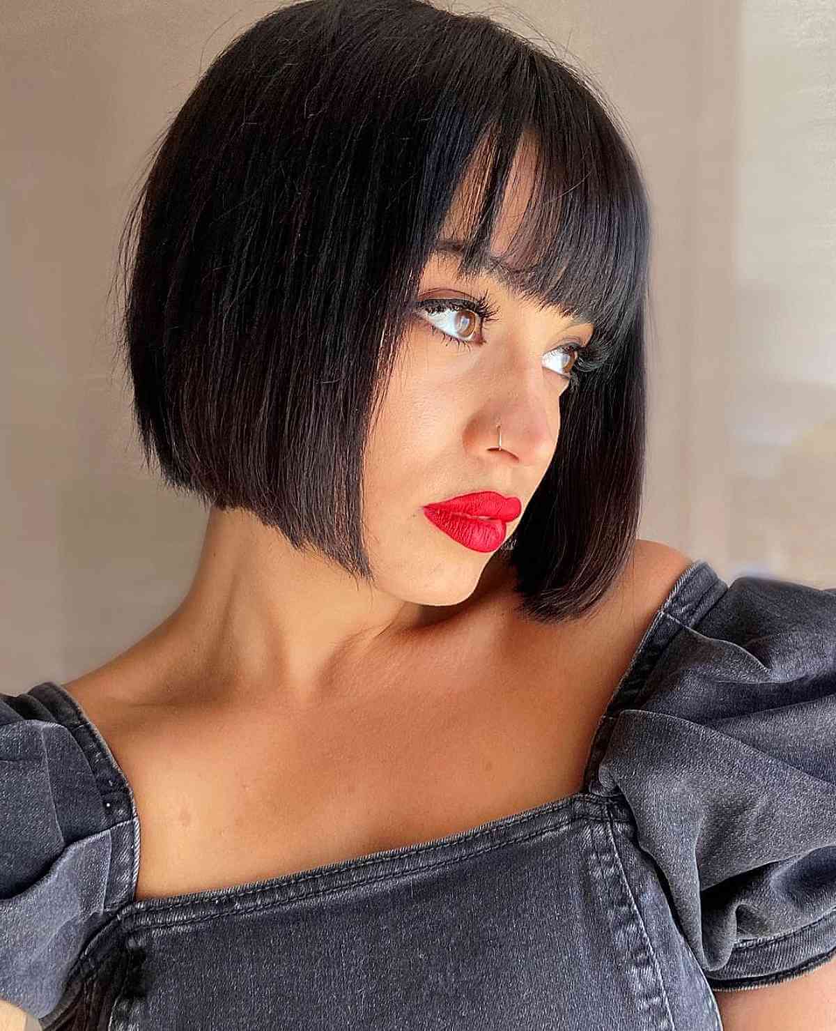 Adorable Chin-Length Bob Cut with Wispy Fringe