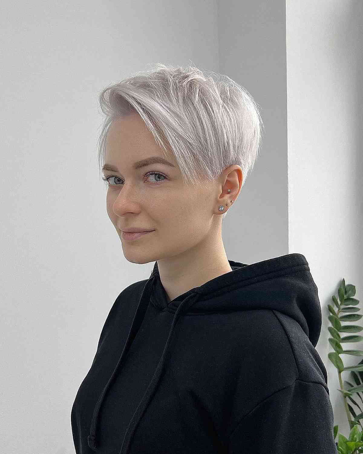 Platinum Long Pixie with a Side Part