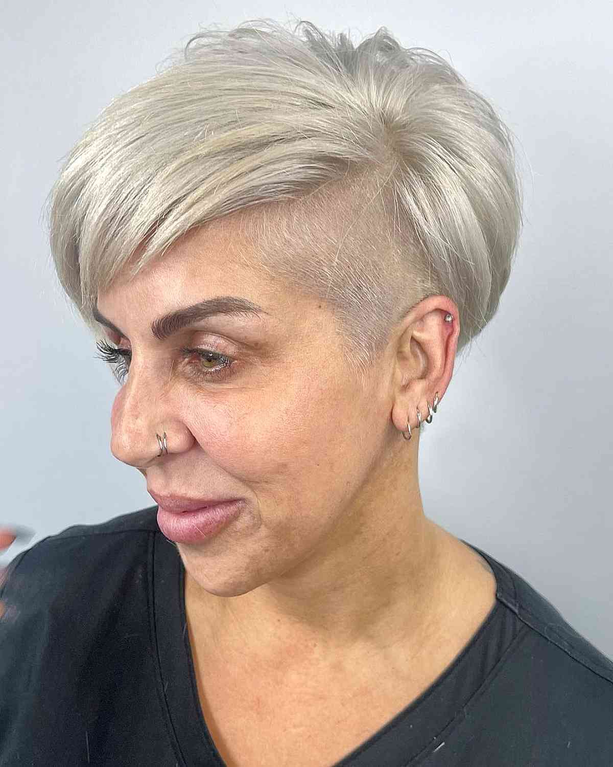 Bleached Blonde Pixie Undercut on Women Over 50