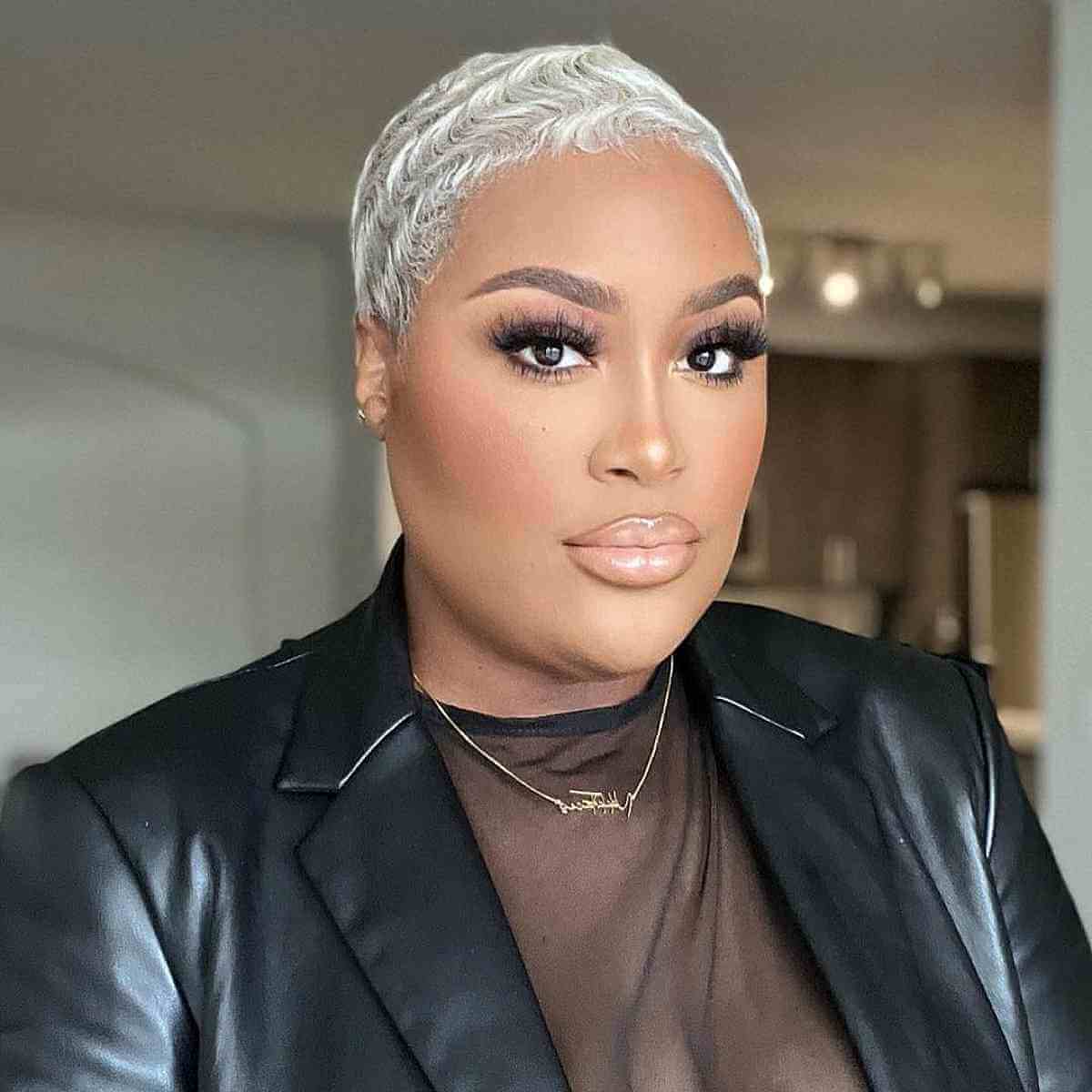 Sleek Wavy Blonde Pixie for African-American Women