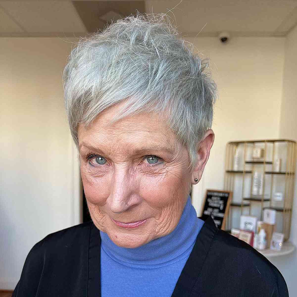 Choppy Platinum Pixie for Women Over 70