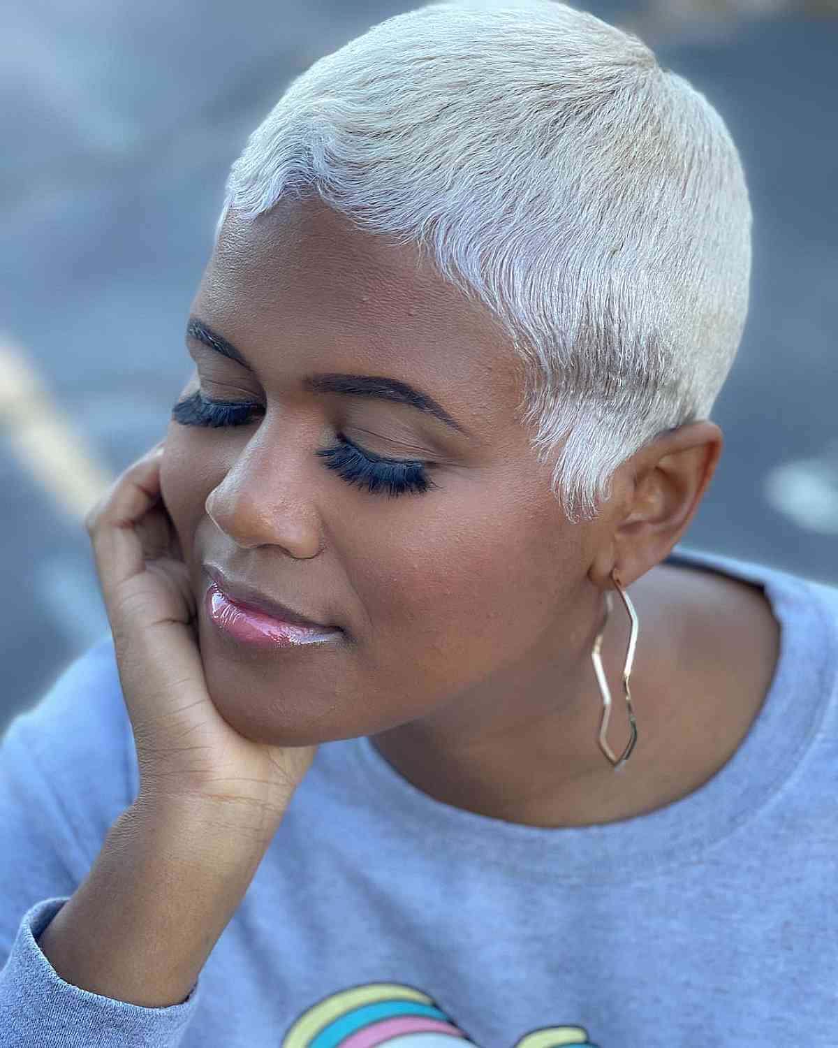 Platinum Buzzed Pixie for Black Ladies