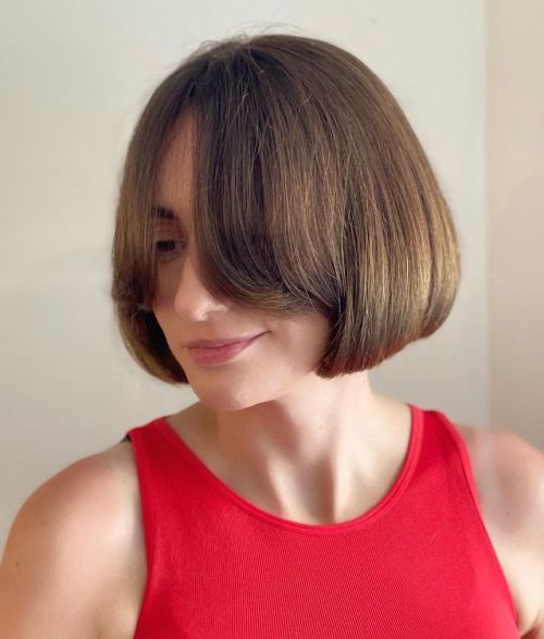 Elegant Sleek Bob with Long Curtain Bangs